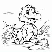 illustration outline drawing white background cartoon cute dinosaur to coloring, character games app mobile, generative ai photo