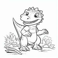 illustration outline drawing white background cartoon cute dinosaur to coloring, character games app mobile, generative ai photo