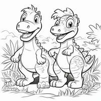 illustration outline drawing white background cartoon cute dinosaur to coloring, character games app mobile, generative ai photo