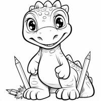 illustration outline drawing white background cartoon cute dinosaur to coloring, character games app mobile, generative ai photo