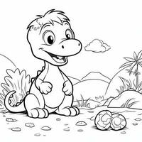 illustration outline drawing white background cartoon cute dinosaur to coloring, character games app mobile, generative ai photo