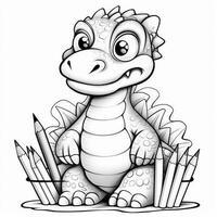 illustration outline drawing white background cartoon cute dinosaur to coloring, character games app mobile, generative ai photo