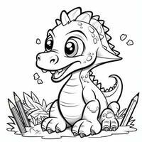 illustration outline drawing white background cartoon cute dinosaur to coloring, character games app mobile, generative ai photo