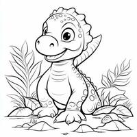 illustration outline drawing white background cartoon cute dinosaur to coloring, character games app mobile, generative ai photo