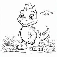 illustration outline drawing white background cartoon cute dinosaur to coloring, character games app mobile, generative ai photo