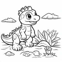 illustration outline drawing white background cartoon cute dinosaur to coloring, character games app mobile, generative ai photo