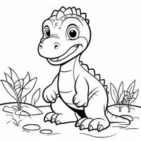 illustration outline drawing white background cartoon cute dinosaur to coloring, character games app mobile, generative ai photo