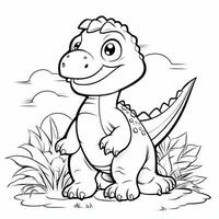 illustration outline drawing white background cartoon cute dinosaur to coloring, character games app mobile, generative ai photo