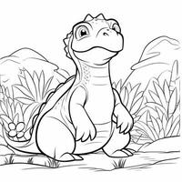 illustration outline drawing white background cartoon cute dinosaur to coloring, character games app mobile, generative ai photo