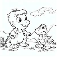 illustration outline drawing white background cartoon cute dinosaur to coloring, character games app mobile, generative ai photo