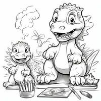 illustration outline drawing white background cartoon cute dinosaur to coloring, character games app mobile, generative ai photo