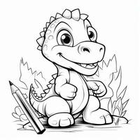 ilustración contorno dibujo blanco antecedentes dibujos animados linda dinosaurio a colorante, personaje juegos aplicación móvil, generativo ai foto