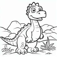 ilustración contorno dibujo blanco antecedentes dibujos animados linda dinosaurio a colorante, personaje juegos aplicación móvil, generativo ai foto