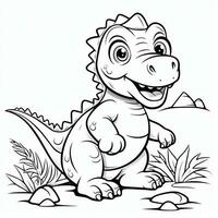 illustration outline drawing white background cartoon cute dinosaur to coloring, character games app mobile, generative ai photo