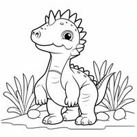 illustration outline drawing white background cartoon cute dinosaur to coloring, character games app mobile, generative ai photo