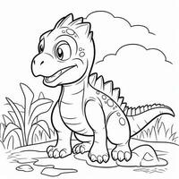 illustration outline drawing white background cartoon cute dinosaur to coloring, character games app mobile, generative ai photo