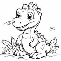 illustration outline drawing white background cartoon cute dinosaur to coloring, character games app mobile, generative ai photo