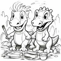 illustration outline drawing white background cartoon cute dinosaur to coloring, character games app mobile, generative ai photo