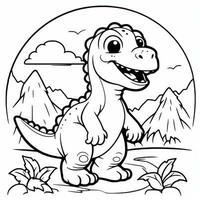 illustration outline drawing white background cartoon cute dinosaur to coloring, character games app mobile, generative ai photo