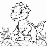 illustration outline drawing white background cartoon cute dinosaur to coloring, character games app mobile, generative ai photo