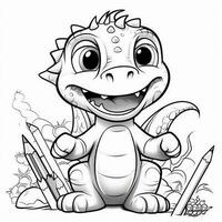 illustration outline drawing white background cartoon cute dinosaur to coloring, character games app mobile, generative ai photo