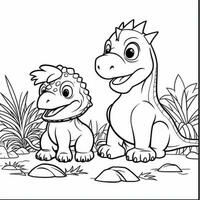 illustration outline drawing white background cartoon cute dinosaur to coloring, character games app mobile, generative ai photo