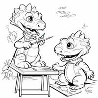 illustration outline drawing white background cartoon cute dinosaur to coloring, character games app mobile, generative ai photo