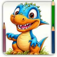 illustration outline drawing white background cartoon cute dinosaur to coloring, character games app mobile, generative ai photo