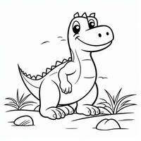 illustration outline drawing white background cartoon cute dinosaur to coloring, character games app mobile, generative ai photo