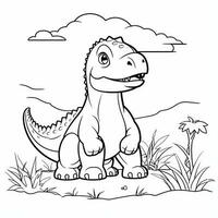 illustration outline drawing white background cartoon cute dinosaur to coloring, character games app mobile, generative ai photo