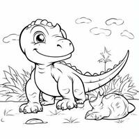 illustration outline drawing white background cartoon cute dinosaur to coloring, character games app mobile, generative ai photo