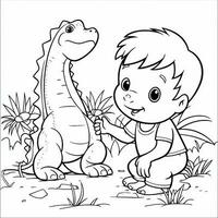 illustration outline drawing white background cartoon cute dinosaur to coloring, character games app mobile, generative ai photo