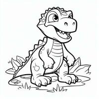 illustration outline drawing white background cartoon cute dinosaur to coloring, character games app mobile, generative ai photo