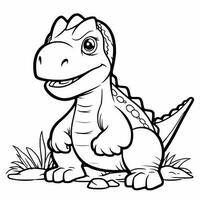 illustration outline drawing white background cartoon cute dinosaur to coloring, character games app mobile, generative ai photo