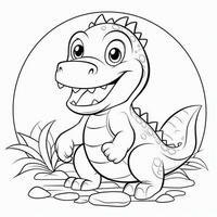 illustration outline drawing white background cartoon cute dinosaur to coloring, character games app mobile, generative ai photo