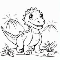 illustration outline drawing white background cartoon cute dinosaur to coloring, character games app mobile, generative ai photo