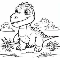 illustration outline drawing white background cartoon cute dinosaur to coloring, character games app mobile, generative ai photo