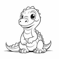 illustration outline drawing white background cartoon cute dinosaur to coloring, character games app mobile, generative ai photo