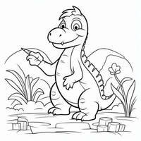 ilustración contorno dibujo blanco antecedentes dibujos animados linda dinosaurio a colorante, personaje juegos aplicación móvil, generativo ai foto