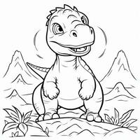 illustration outline drawing white background cartoon cute dinosaur to coloring, character games app mobile, generative ai photo