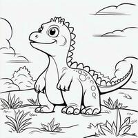 illustration outline drawing white background cartoon cute dinosaur to coloring, character games app mobile, generative ai photo