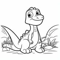 illustration outline drawing white background cartoon cute dinosaur to coloring, character games app mobile, generative ai photo