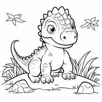 illustration outline drawing white background cartoon cute dinosaur to coloring, character games app mobile, generative ai photo