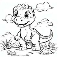 illustration outline drawing white background cartoon cute dinosaur to coloring, character games app mobile, generative ai photo