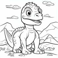 illustration outline drawing white background cartoon cute dinosaur to coloring, character games app mobile, generative ai photo