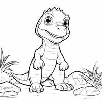 illustration outline drawing white background cartoon cute dinosaur to coloring, character games app mobile, generative ai photo
