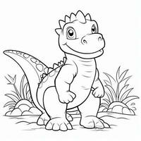 illustration outline drawing white background cartoon cute dinosaur to coloring, character games app mobile, generative ai photo