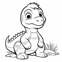 illustration outline drawing white background cartoon cute dinosaur to coloring, character games app mobile, generative ai photo