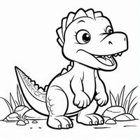 illustration outline drawing white background cartoon cute dinosaur to coloring, character games app mobile, generative ai photo