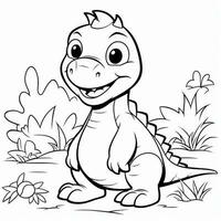 illustration outline drawing white background cartoon cute dinosaur to coloring, character games app mobile, generative ai photo